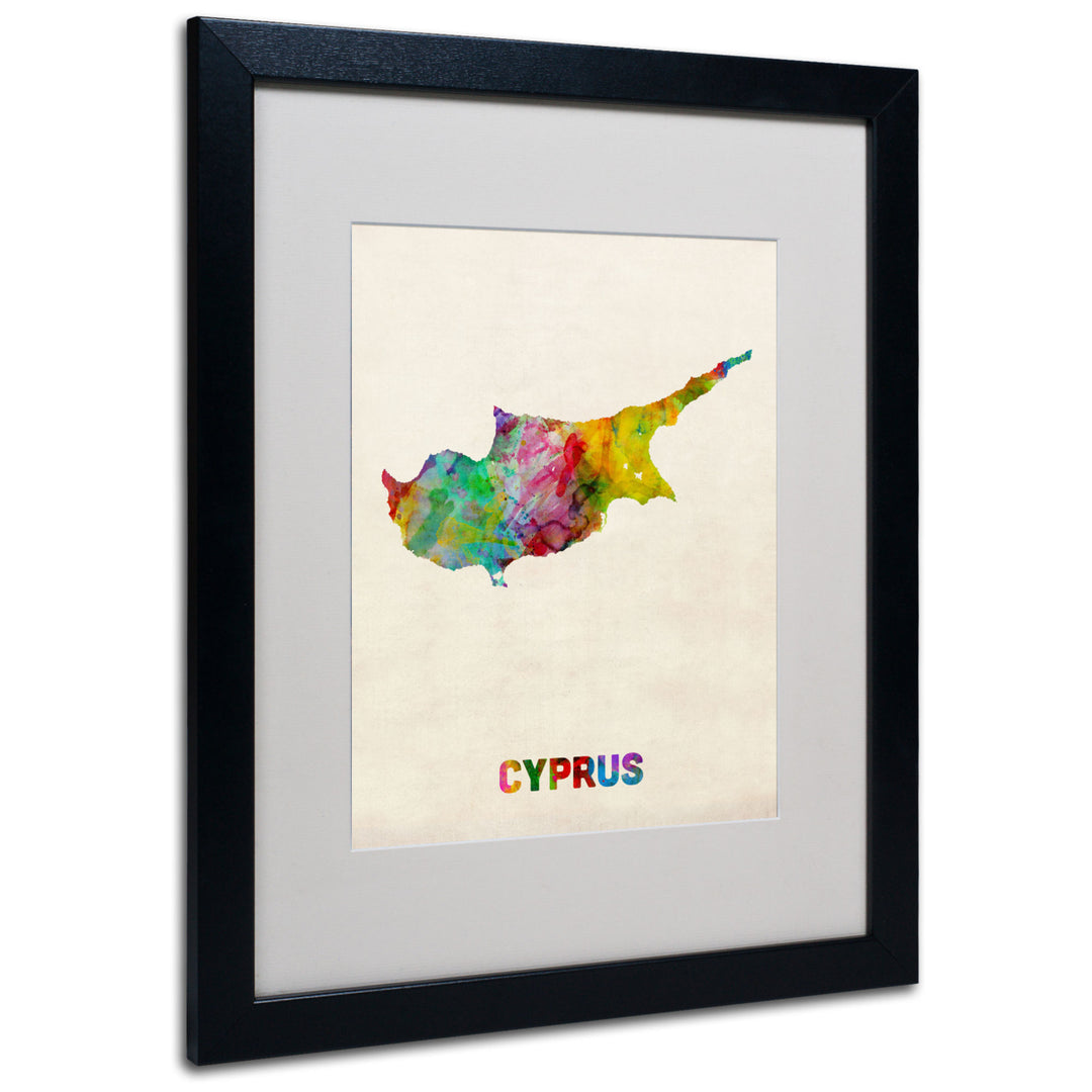 Michael Tompsett Cyprus Watercolor Map Black Wooden Framed Art 18 x 22 Inches Image 1