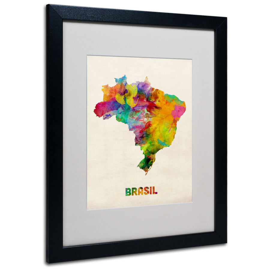 Michael Tompsett Brasil Watercolor Map Black Wooden Framed Art 18 x 22 Inches Image 1