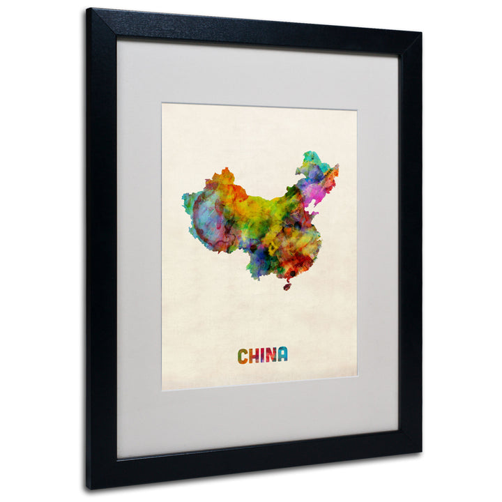 Michael Tompsett China Watercolor Map Black Wooden Framed Art 18 x 22 Inches Image 1