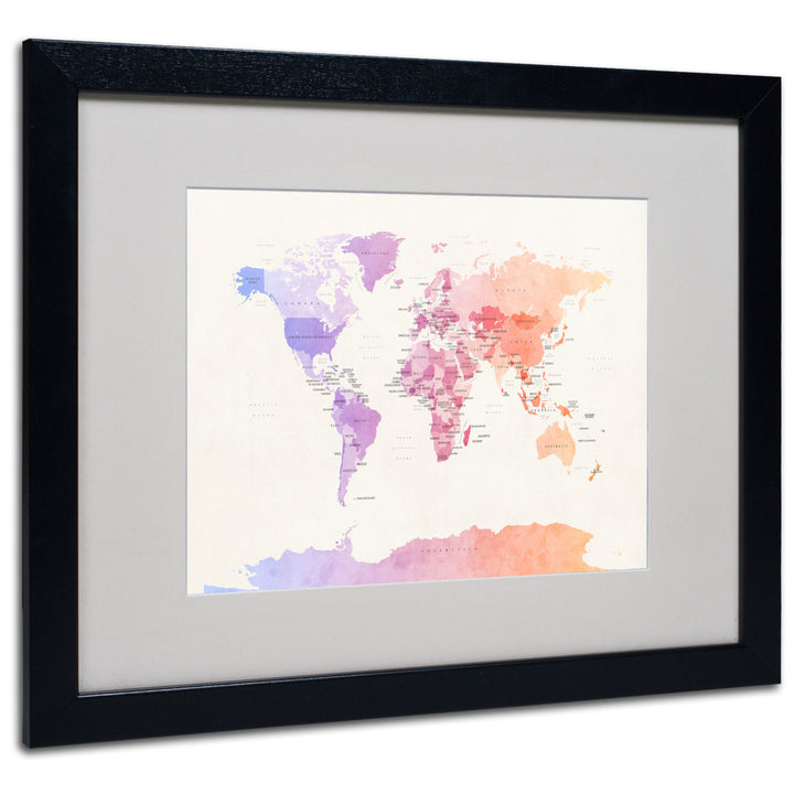 Michael Tompsett Poltical Watercolor Map Black Wooden Framed Art 18 x 22 Inches Image 1