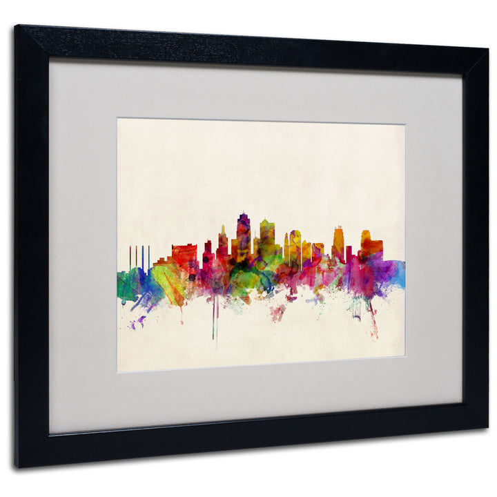 Michael Tompsett Kansas City Skyline Black Wooden Framed Art 18 x 22 Inches Image 1