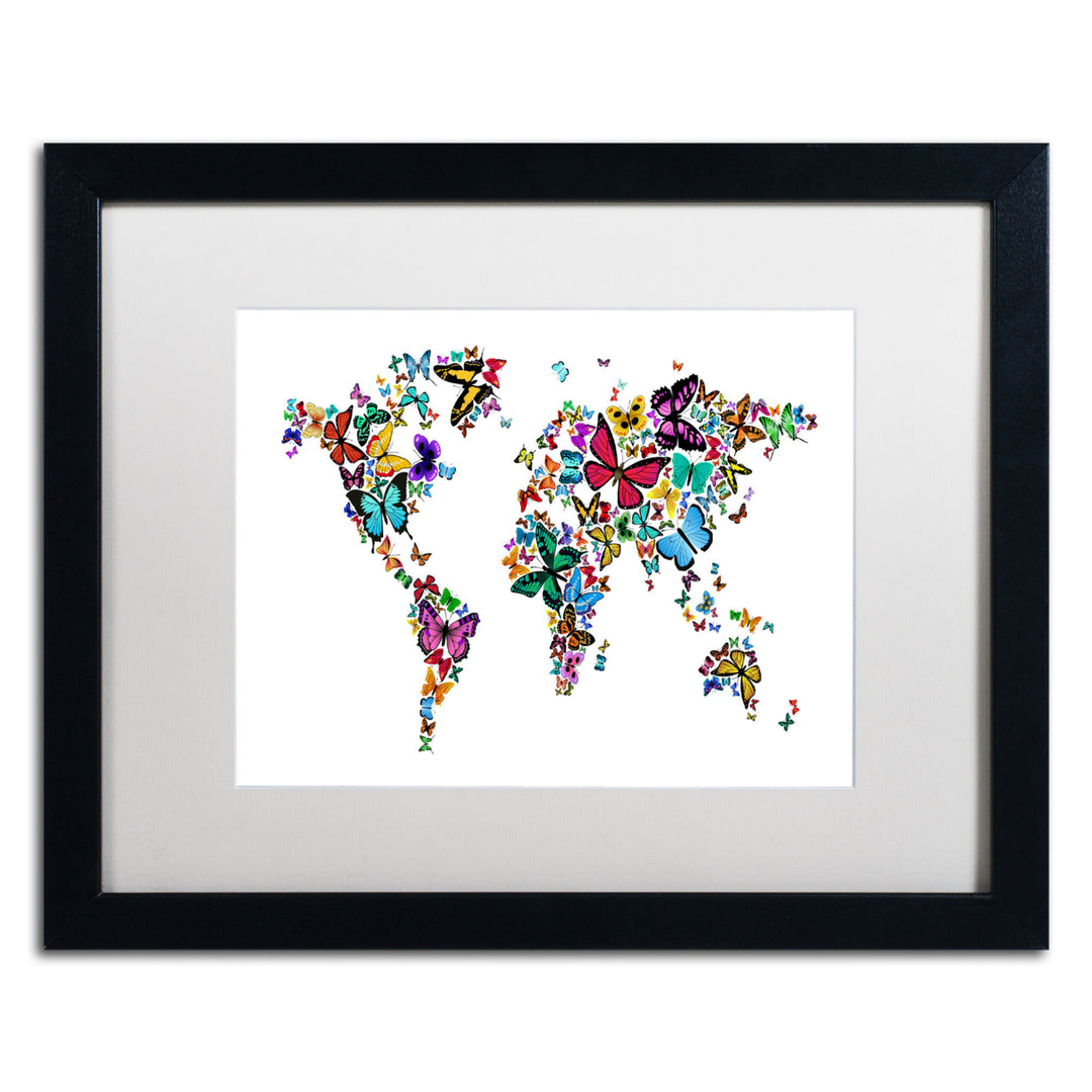 Michael Tompsett Butterflies Map of the World Black Wooden Framed Art 18 x 22 Inches Image 1