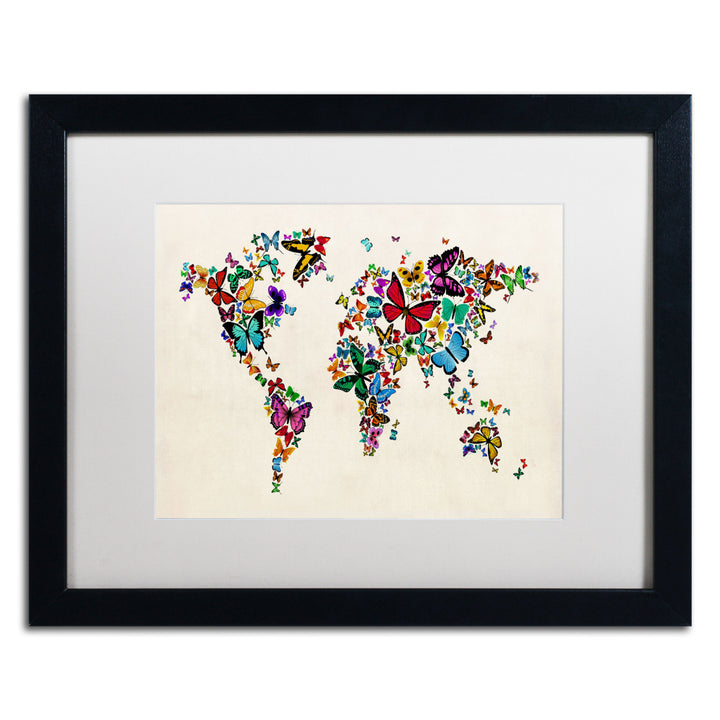 Michael Tompsett Butterflies Map of the World II Black Wooden Framed Art 18 x 22 Inches Image 1