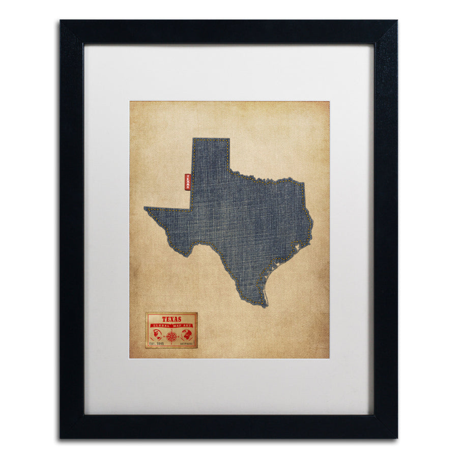 Michael Tompsett Texas Map Denim Jeans Style Black Wooden Framed Art 18 x 22 Inches Image 1