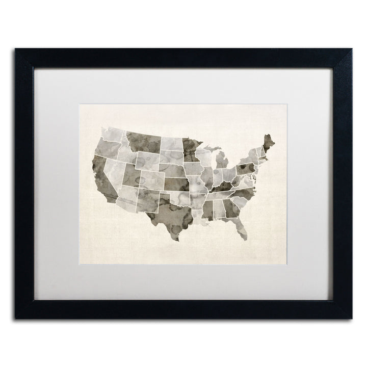 Michael Tompsett United States Watercolor Map Black Wooden Framed Art 18 x 22 Inches Image 1