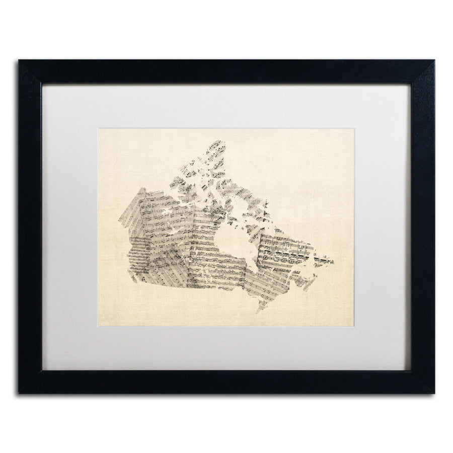 Michael Tompsett Old Sheet Music Map of Canada Black Wooden Framed Art 18 x 22 Inches Image 1