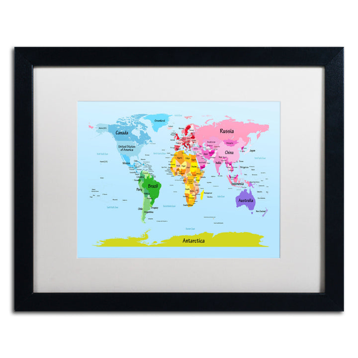 Michael Tompsett World Map for Kids Black Wooden Framed Art 18 x 22 Inches Image 1