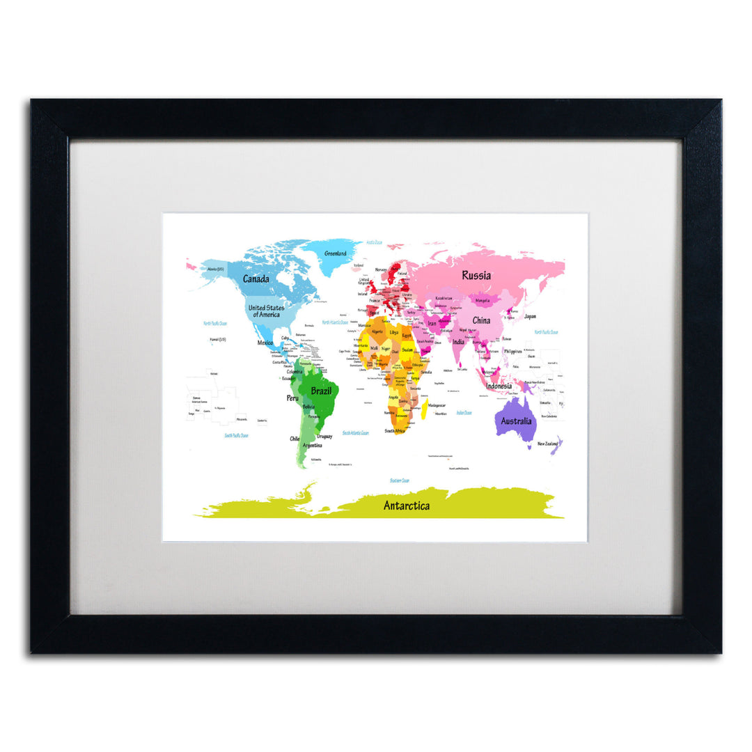 Michael Tompsett World Map for Kids II Black Wooden Framed Art 18 x 22 Inches Image 1