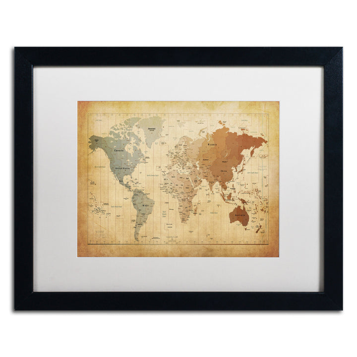 Michael Tompsett Time Zones Map of the World Black Wooden Framed Art 18 x 22 Inches Image 1
