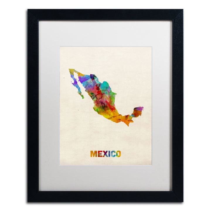 Michael Tompsett Mexico Watercolor Map Black Wooden Framed Art 18 x 22 Inches Image 1