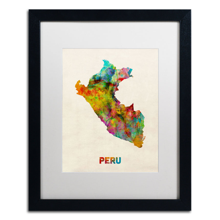Michael Tompsett Peru Watercolor Map Black Wooden Framed Art 18 x 22 Inches Image 1