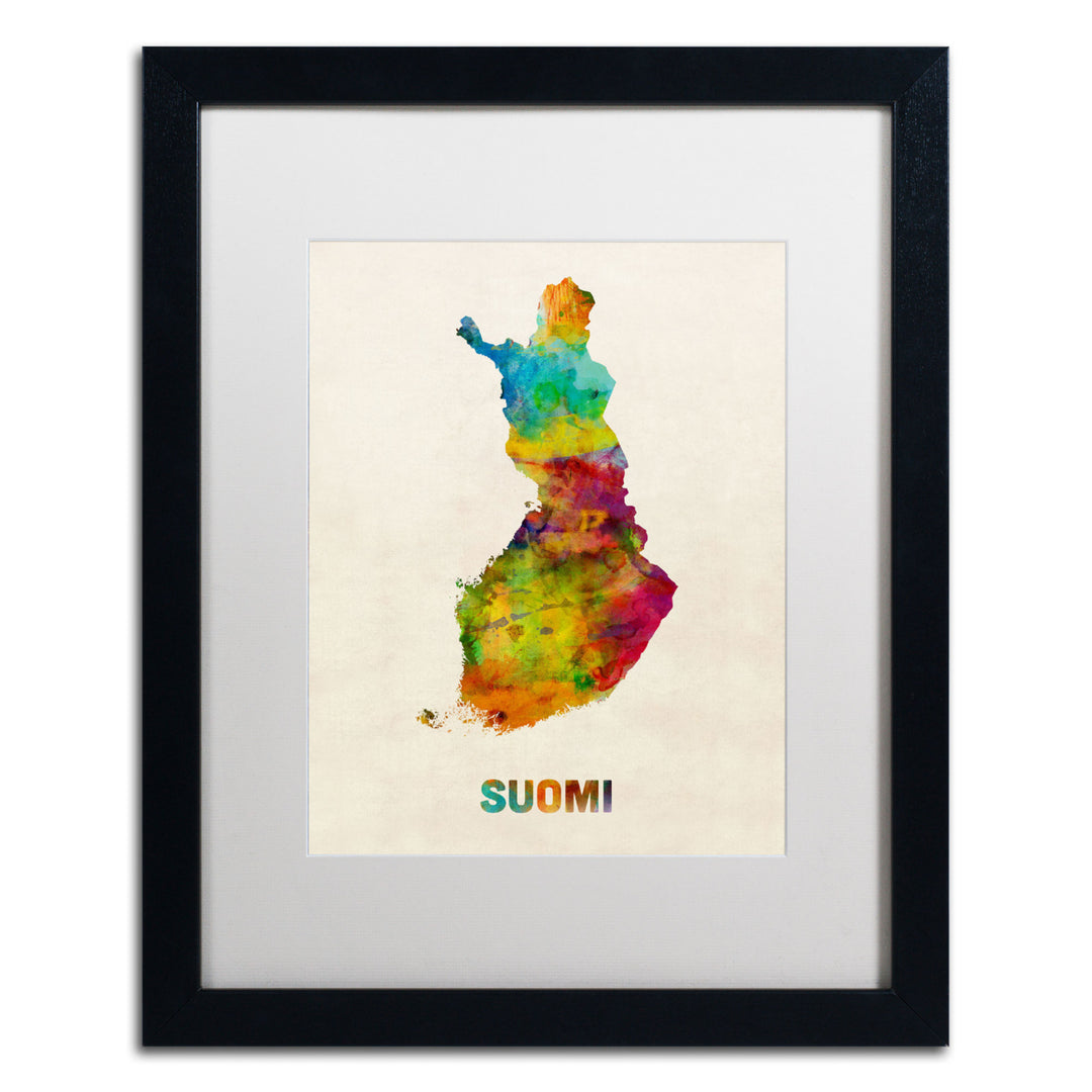 Michael Tompsett Finland Watercolor Map (Suomi) Black Wooden Framed Art 18 x 22 Inches Image 1