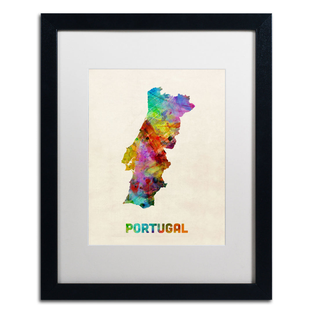 Michael Tompsett Portugal Watercolor Map Black Wooden Framed Art 18 x 22 Inches Image 1