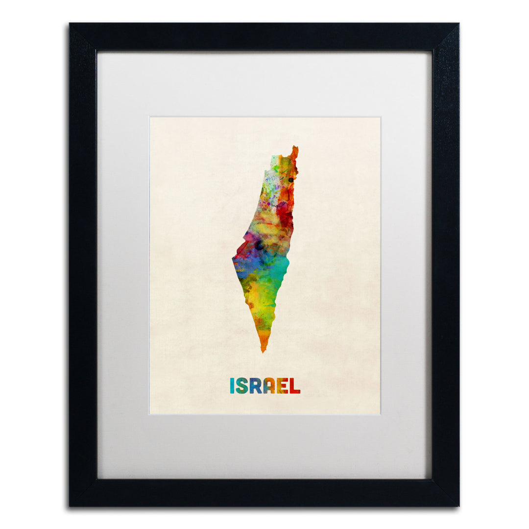 Michael Tompsett Israel Watercolor Map Black Wooden Framed Art 18 x 22 Inches Image 1