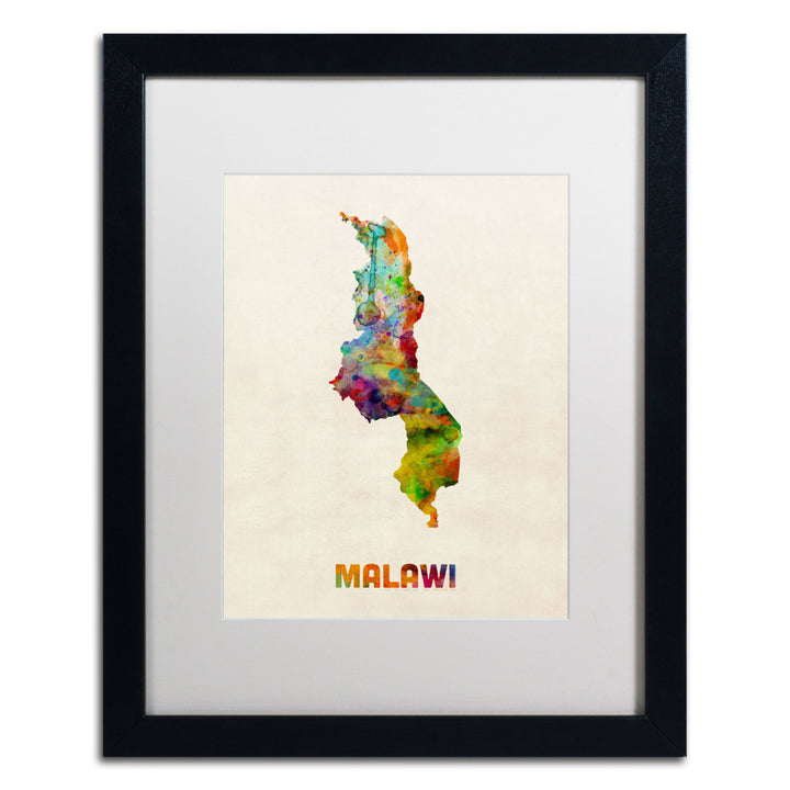 Michael Tompsett Malawi Watercolor Map Black Wooden Framed Art 18 x 22 Inches Image 1