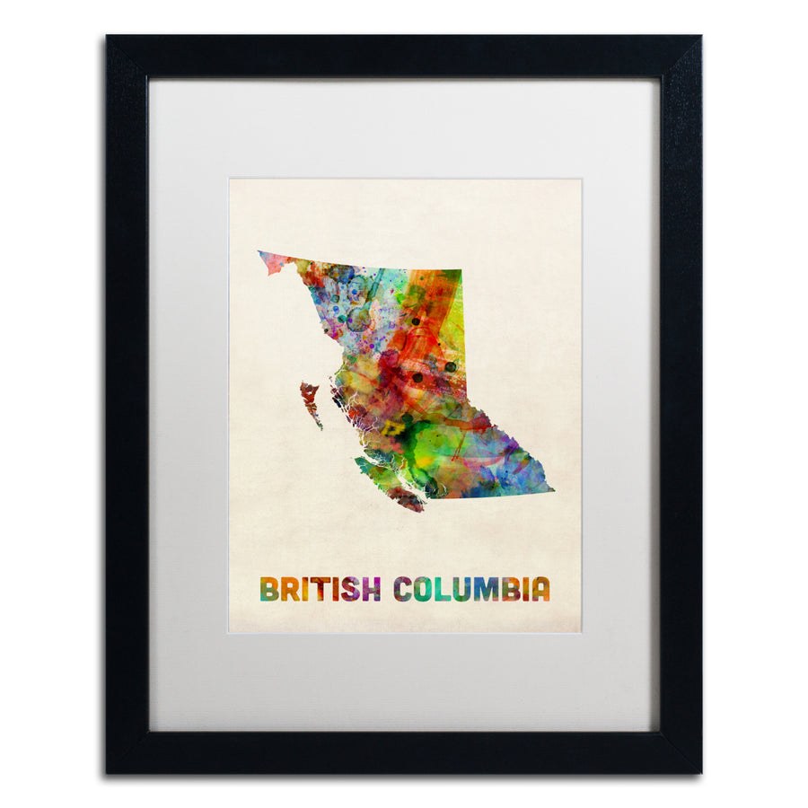 Michael Tompsett British Columbia Watercolor Map Black Wooden Framed Art 18 x 22 Inches Image 1
