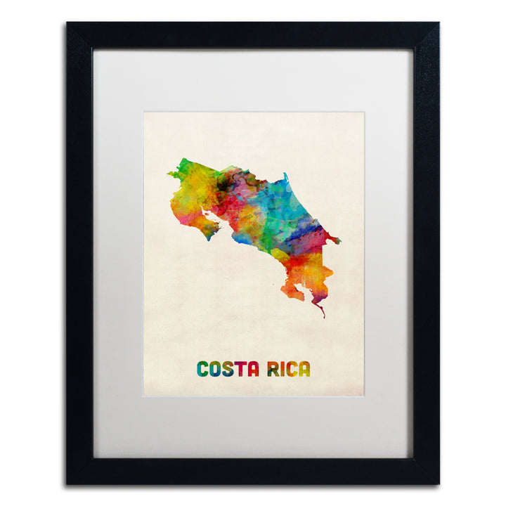 Michael Tompsett Costa Rica Watercolor Map Black Wooden Framed Art 18 x 22 Inches Image 1