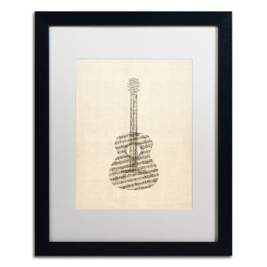 Michael Tompsett Acoustic Guitar Old Sheet Music Black Wooden Framed Art 18 x 22 Inches Image 1