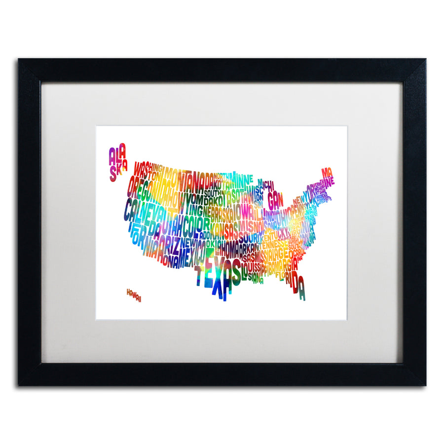 Michael Tompsett United States Typography Map 2 Black Wooden Framed Art 18 x 22 Inches Image 1