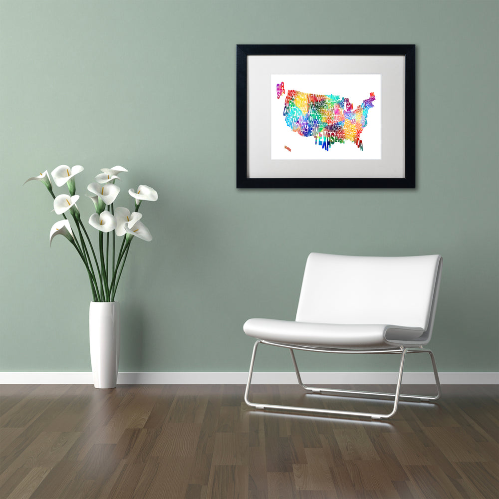 Michael Tompsett United States Typography Map 2 Black Wooden Framed Art 18 x 22 Inches Image 2