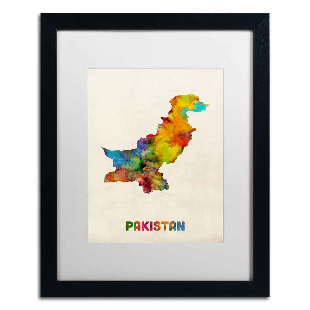 Michael Tompsett Pakistan Watercolor Map Black Wooden Framed Art 18 x 22 Inches Image 1