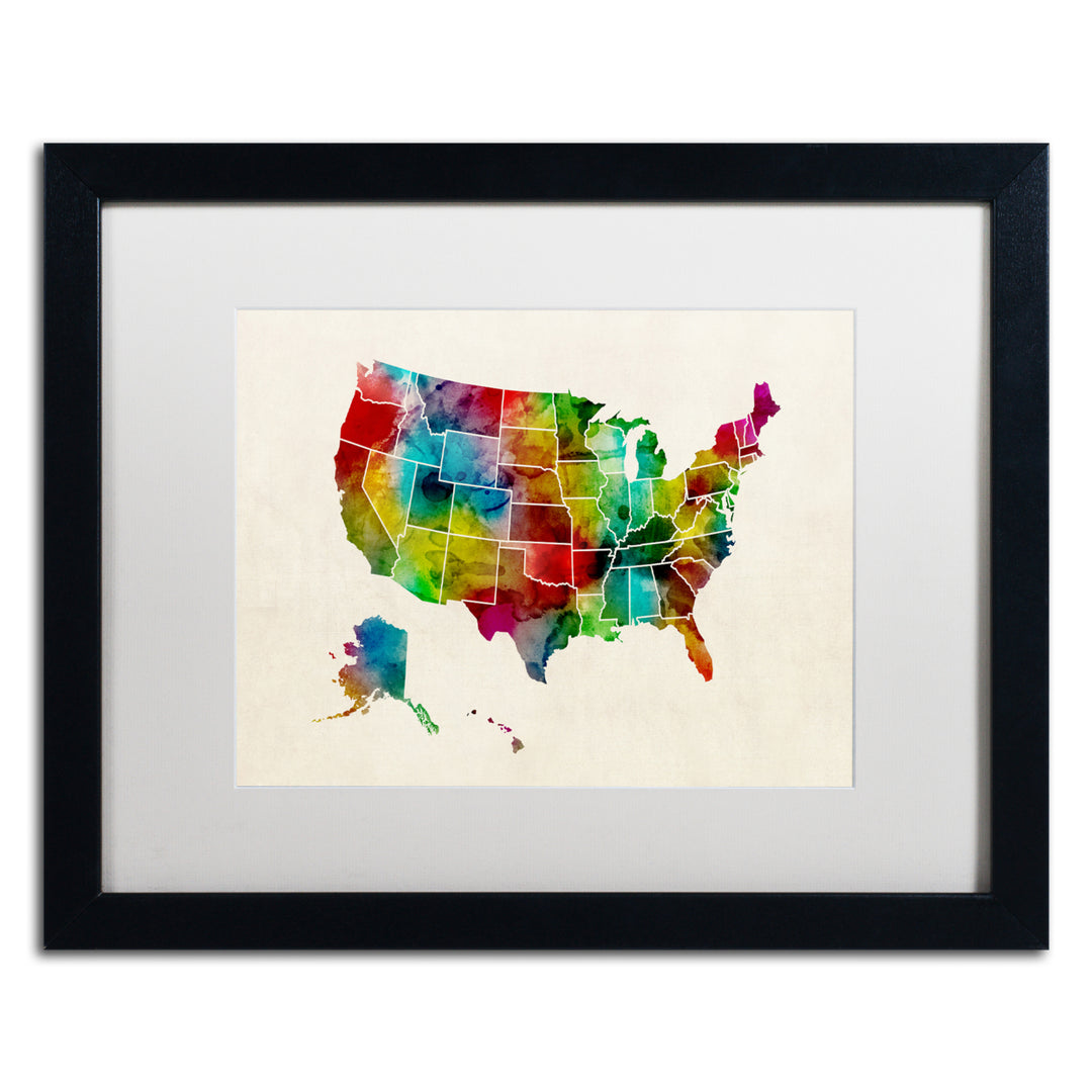 Michael Tompsett United States Watercolor Map 2 Black Wooden Framed Art 18 x 22 Inches Image 1