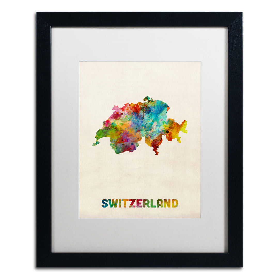 Michael Tompsett Switzerland Watercolor Map Black Wooden Framed Art 18 x 22 Inches Image 1
