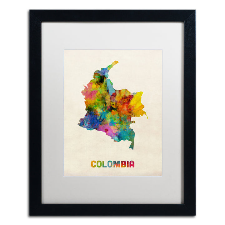 Michael Tompsett Colombia Watercolor Map Black Wooden Framed Art 18 x 22 Inches Image 1