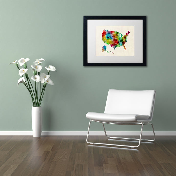 Michael Tompsett United States Watercolor Map 2 Black Wooden Framed Art 18 x 22 Inches Image 2