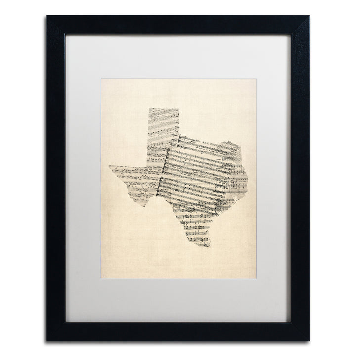 Michael Tompsett Old Sheet Music Map of Texas Black Wooden Framed Art 18 x 22 Inches Image 1