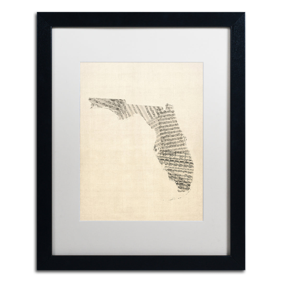 Michael Tompsett Old Sheet Music Map of Florida Black Wooden Framed Art 18 x 22 Inches Image 1