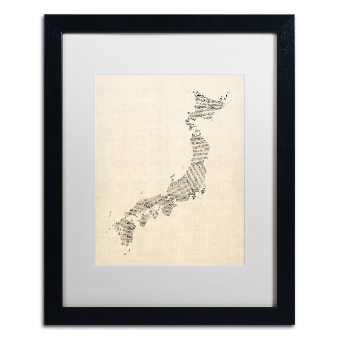 Michael Tompsett Old Sheet Music Map of Japan Black Wooden Framed Art 18 x 22 Inches Image 1