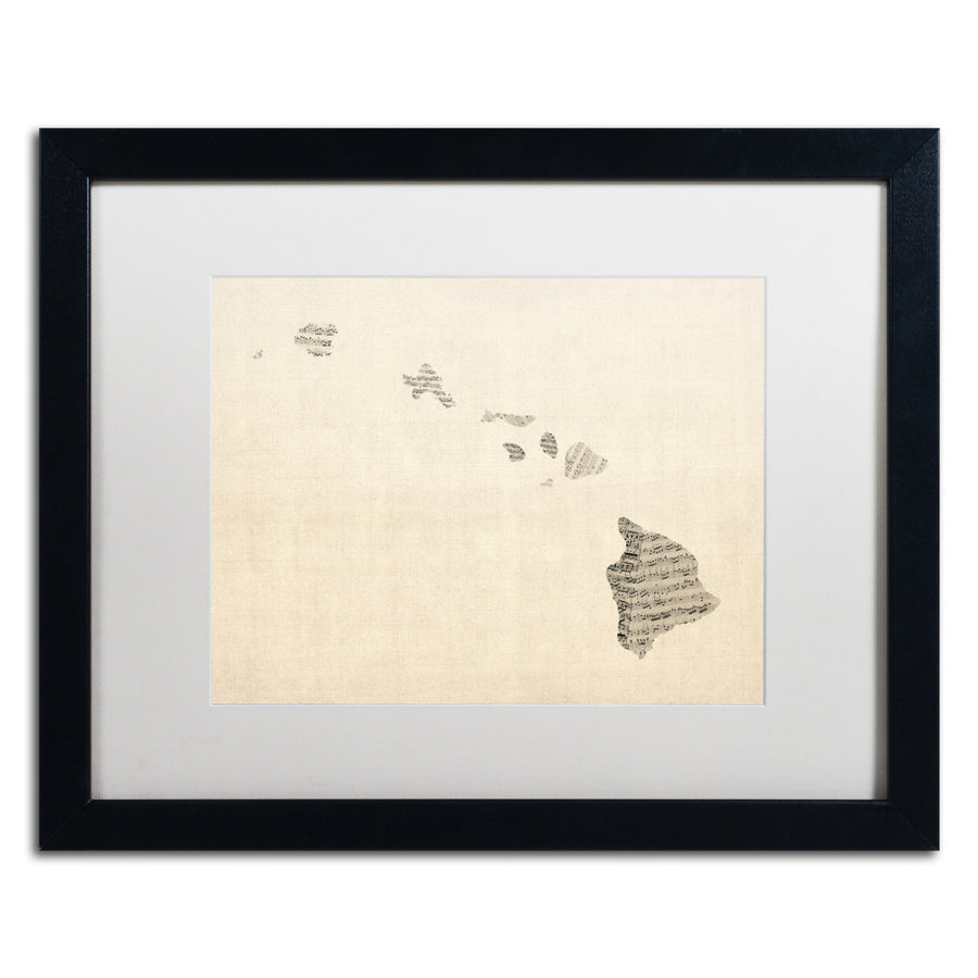 Michael Tompsett Old Sheet Music Map of Hawaii Black Wooden Framed Art 18 x 22 Inches Image 1
