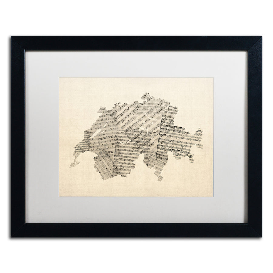 Michael Tompsett Sheet Music Map of Switzerland Black Wooden Framed Art 18 x 22 Inches Image 1
