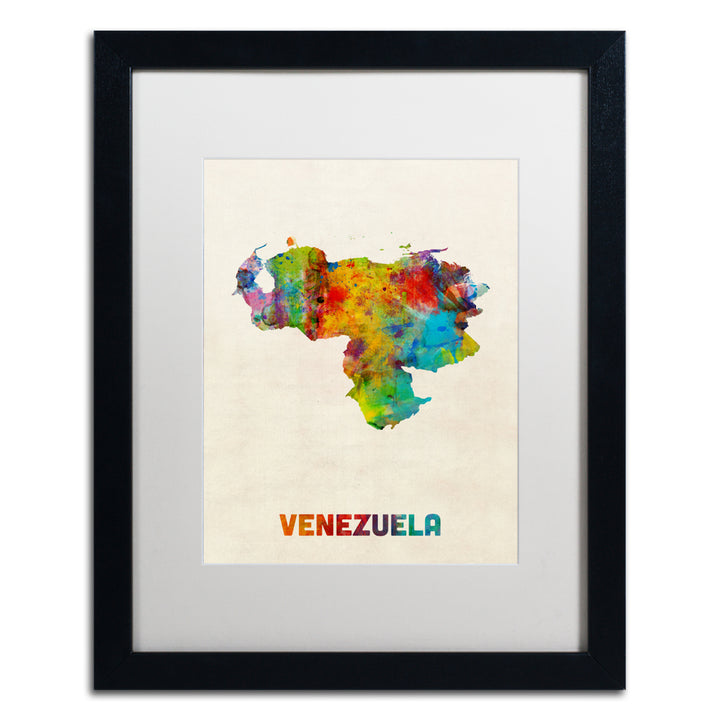 Michael Tompsett Venezuela Watercolor Map Black Wooden Framed Art 18 x 22 Inches Image 1