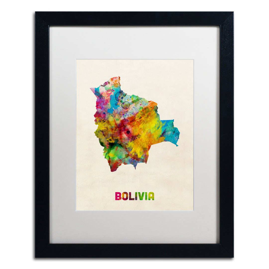 Michael Tompsett Bolivia Watercolor Map Black Wooden Framed Art 18 x 22 Inches Image 1
