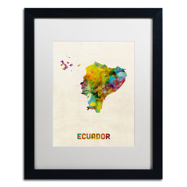 Michael Tompsett Ecuador Watercolor Map Black Wooden Framed Art 18 x 22 Inches Image 1