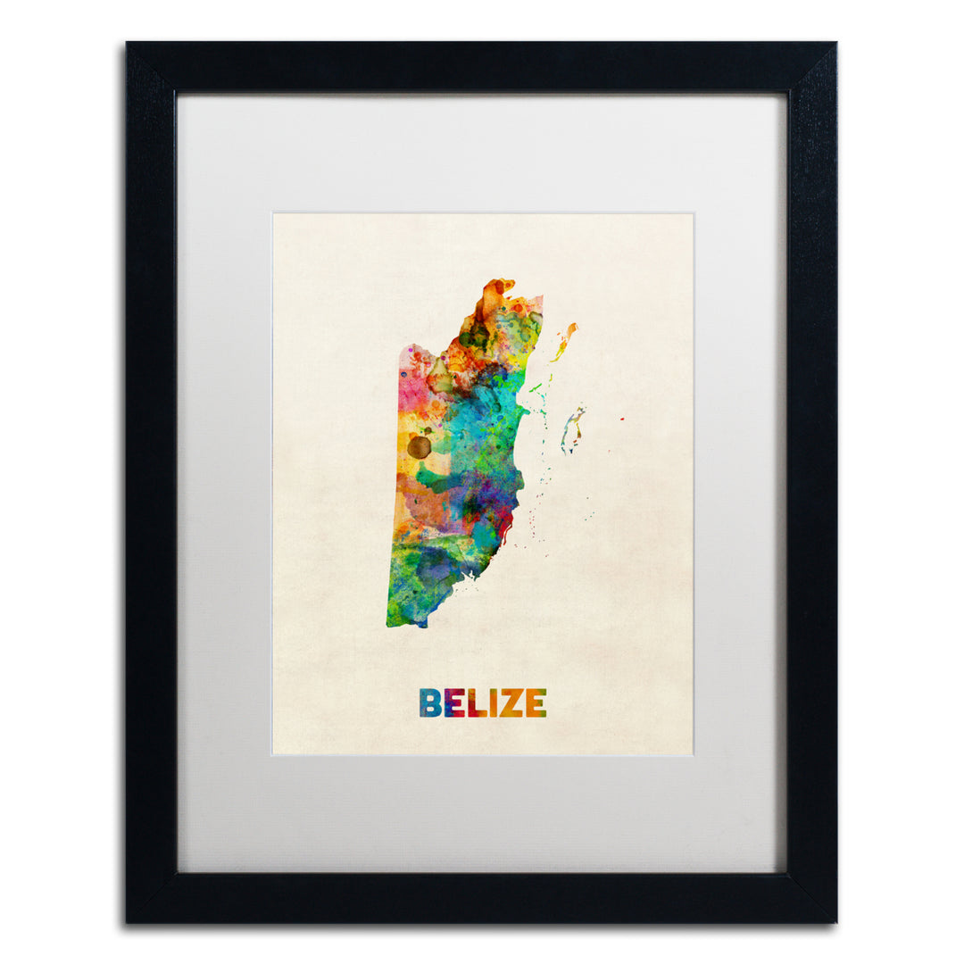 Michael Tompsett Belize Watercolor Map Black Wooden Framed Art 18 x 22 Inches Image 1