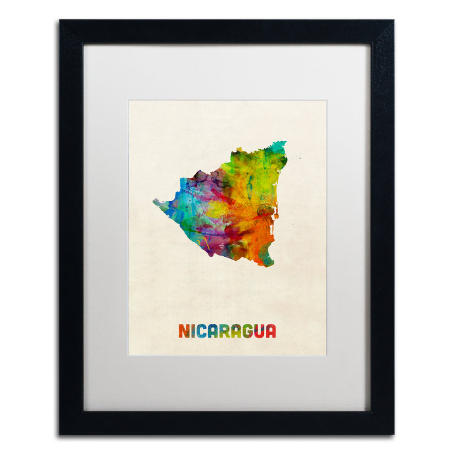 Michael Tompsett Nicaragua Watercolor Map Black Wooden Framed Art 18 x 22 Inches Image 1