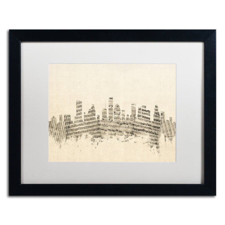 Michael Tompsett Houston Texas Skyline Sheet Music Black Wooden Framed Art 18 x 22 Inches Image 1