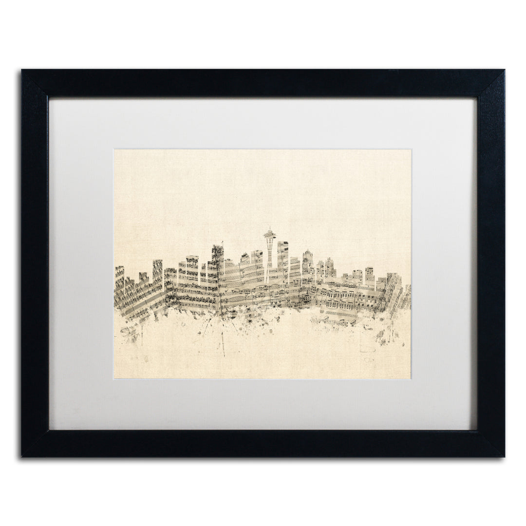 Michael Tompsett Seattle Skyline Sheet Music Black Wooden Framed Art 18 x 22 Inches Image 1
