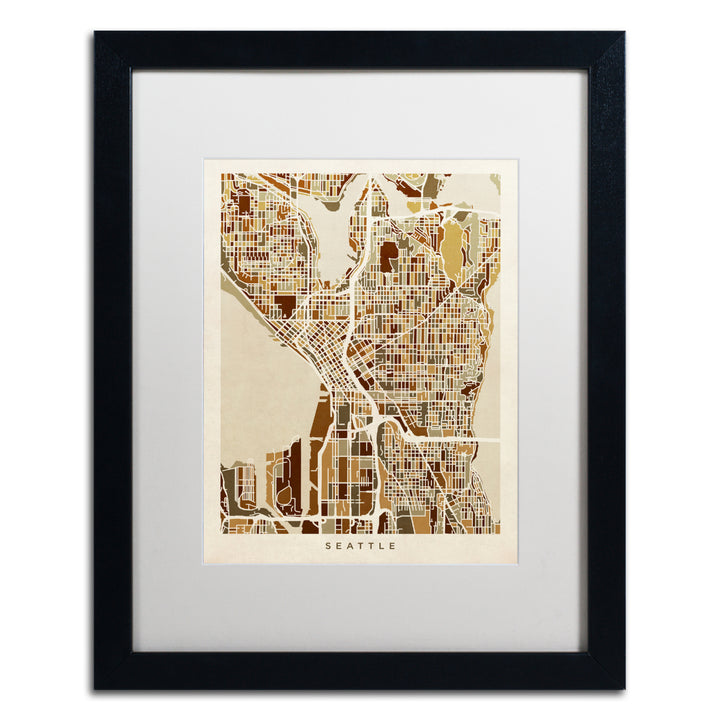 Michael Tompsett Seattle Washington Street Map II Black Wooden Framed Art 18 x 22 Inches Image 1