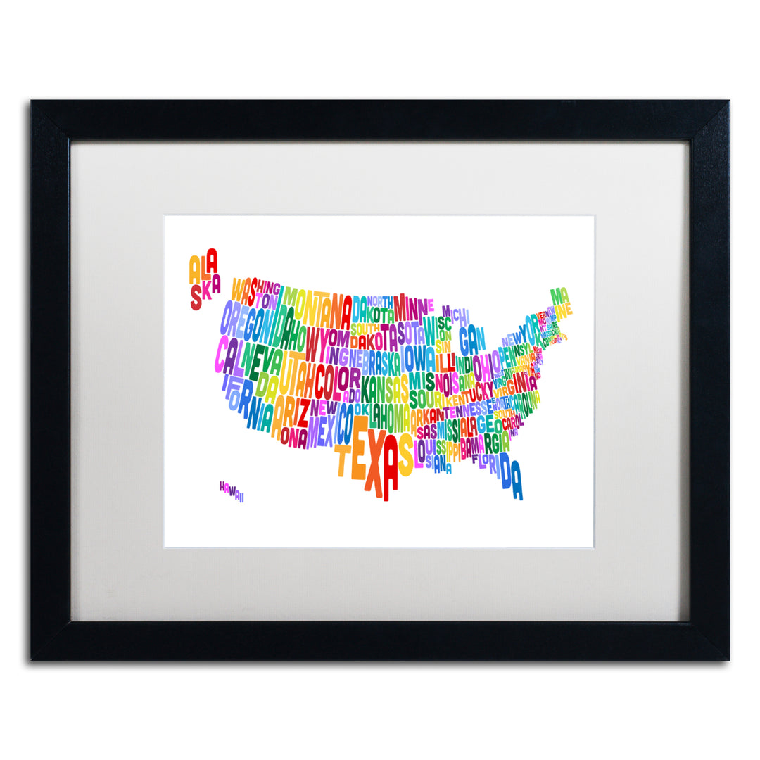 Michael Tompsett US Typography Text Map Black Wooden Framed Art 18 x 22 Inches Image 1