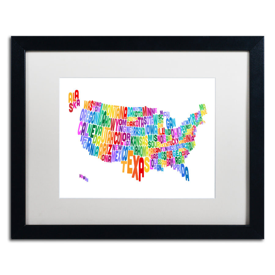 Michael Tompsett US Typography Text Map Black Wooden Framed Art 18 x 22 Inches Image 1