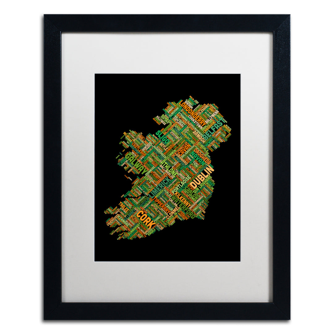 Michael Tompsett Ireland Eire City Text Map Black Wooden Framed Art 18 x 22 Inches Image 1