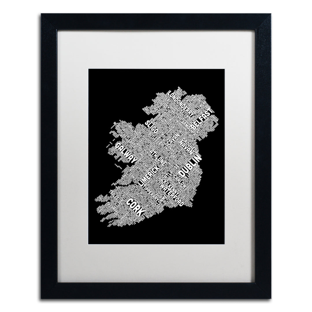 Michael Tompsett Ireland Eire City Text Map BandW Black Wooden Framed Art 18 x 22 Inches Image 1