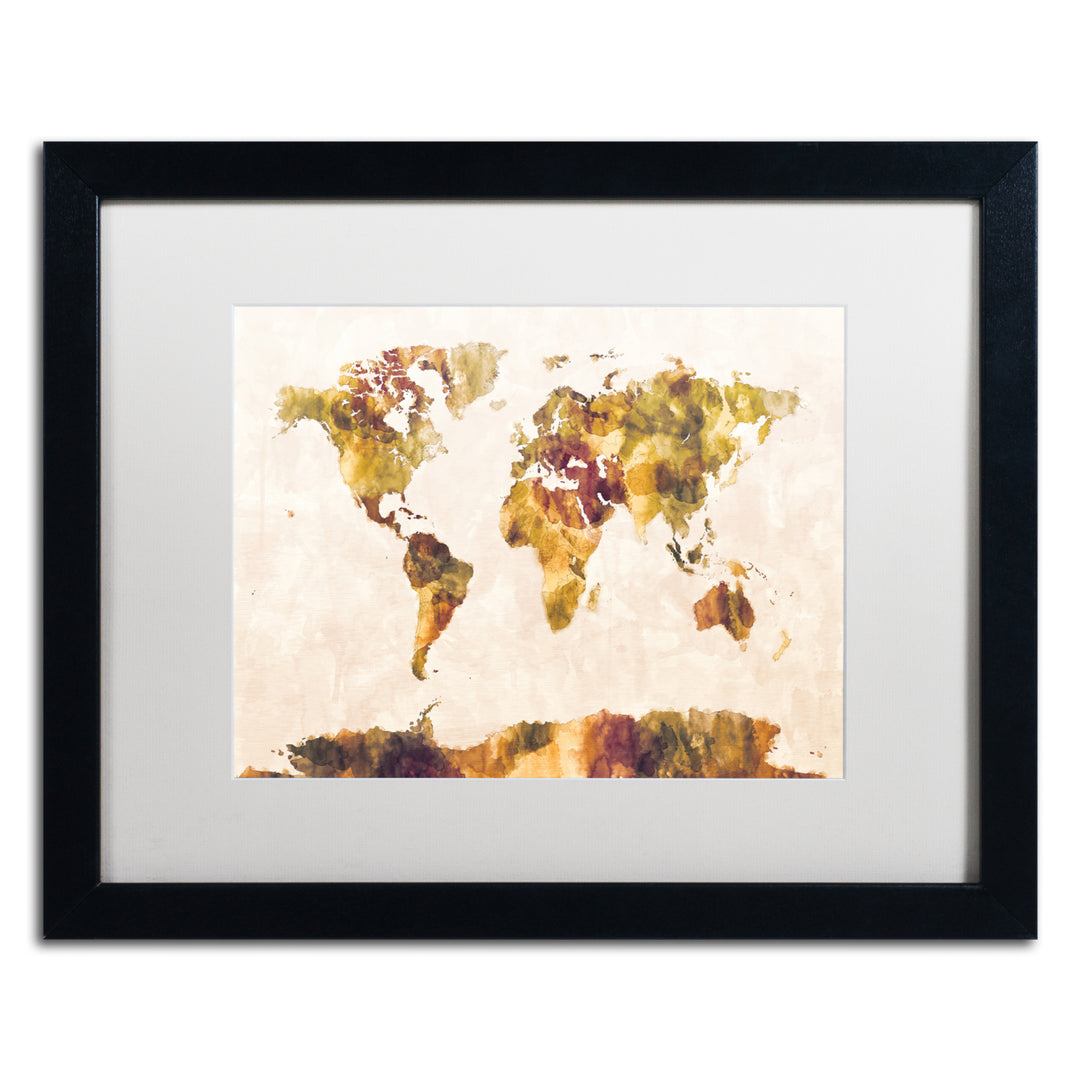 Michael Tompsett World Map Watercolor Painting Black Wooden Framed Art 18 x 22 Inches Image 1