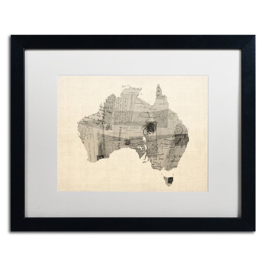 Michael Tompsett Old Postcard Map of Australia Black Wooden Framed Art 18 x 22 Inches Image 1