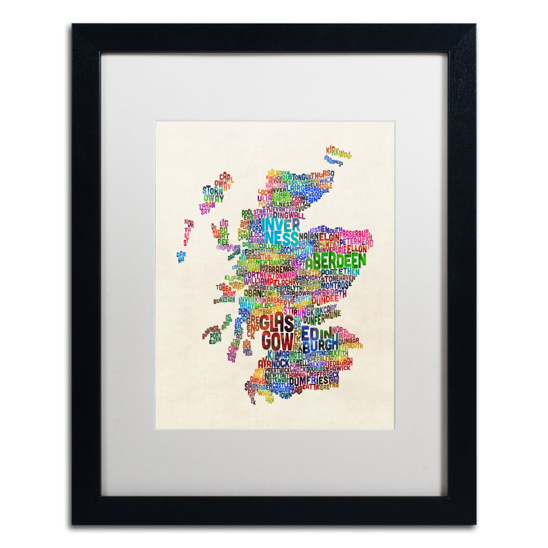 Michael Tompsett Scotland Typography Text Map Black Wooden Framed Art 18 x 22 Inches Image 1