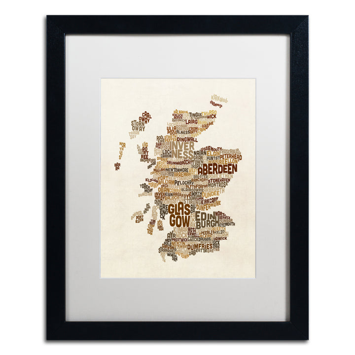 Michael Tompsett Scotland Typography Text Map 3 Black Wooden Framed Art 18 x 22 Inches Image 1